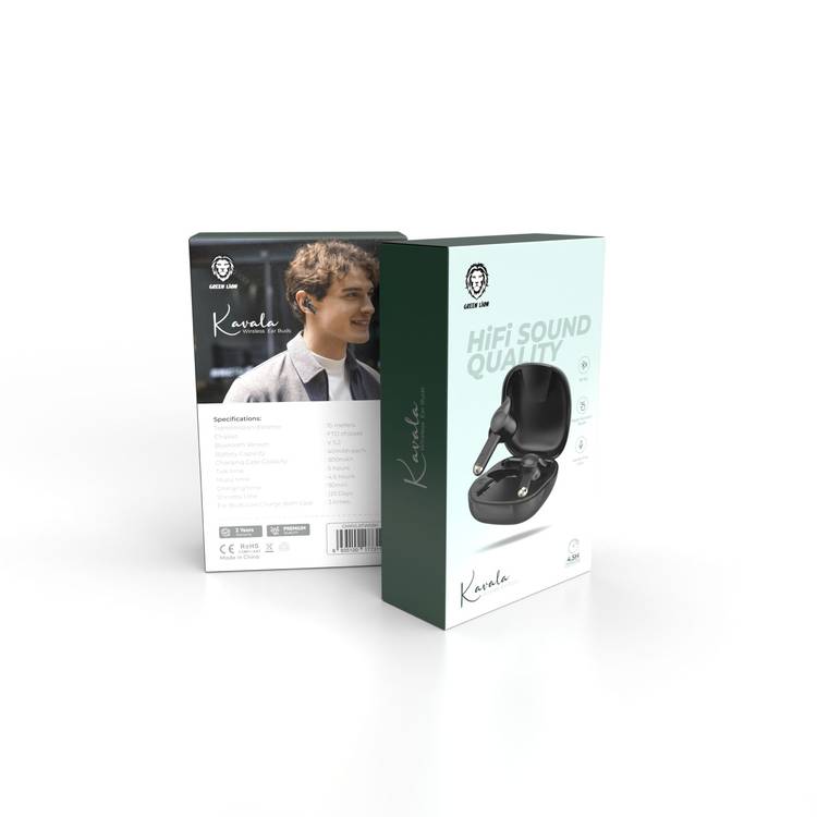 Green Lion Kavala Wireless Earbuds, 4.5 Hours Playtime, Bluetooth 5.2, Multi-Function Touch, 125 Days Standby, FTD Chipset - Black