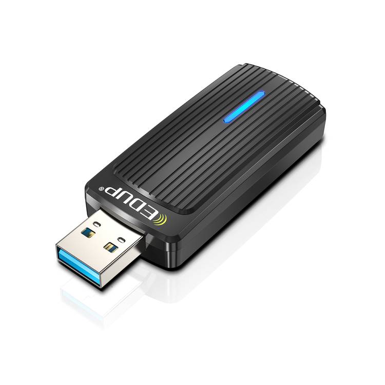 Porodo Dual Band WiFi Adapter with 2dBi High Gain Antenna, Dual Band, High Speed USB 3.0 Interface, Windows & OS Compatibility - Black