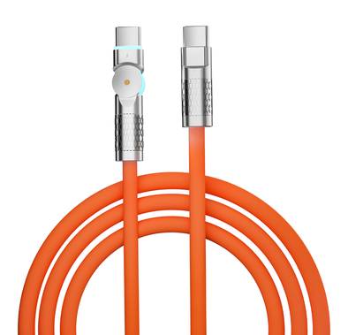 Porodo Single Head Rotating Cable with Type- C to Type- C Charging and Data Transfer Connector and PD100W - Orange - 1M