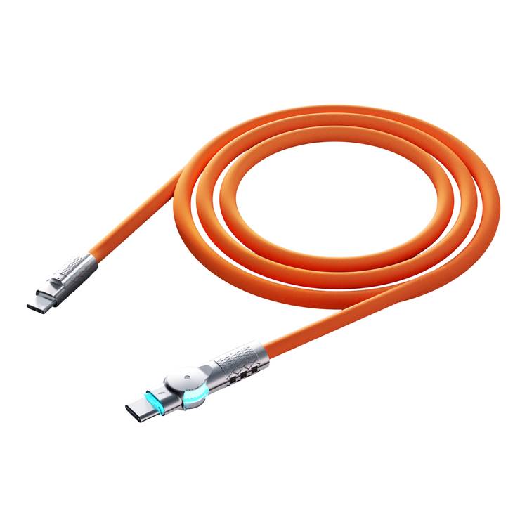 Porodo Single Head Rotating Cable with Type- C to Type- C Charging and Data Transfer Connector and PD100W - Orange - 1M