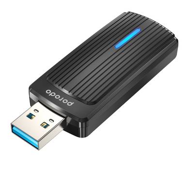 Porodo Dual Band WiFi Adapter with Additional USB A to Type-C Adaptor  - Black
