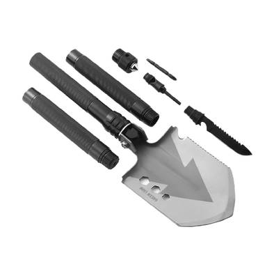 Green Lion Multi Shovel with Stainless Steel 420 Material, Aluminum Handle, Philips & Slotted Screwdriver, Fire Starter, Knife Blade, Rope Cutter, Bottle Opener - Black