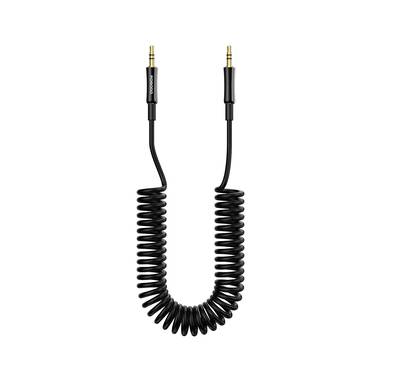 Porodo 3.5mm AUX to 3.5mm AUX Coiled Audio Cable with 1.2m Length, Universal Compatibility, Auto-Retract & Tangle-Free Design - Black