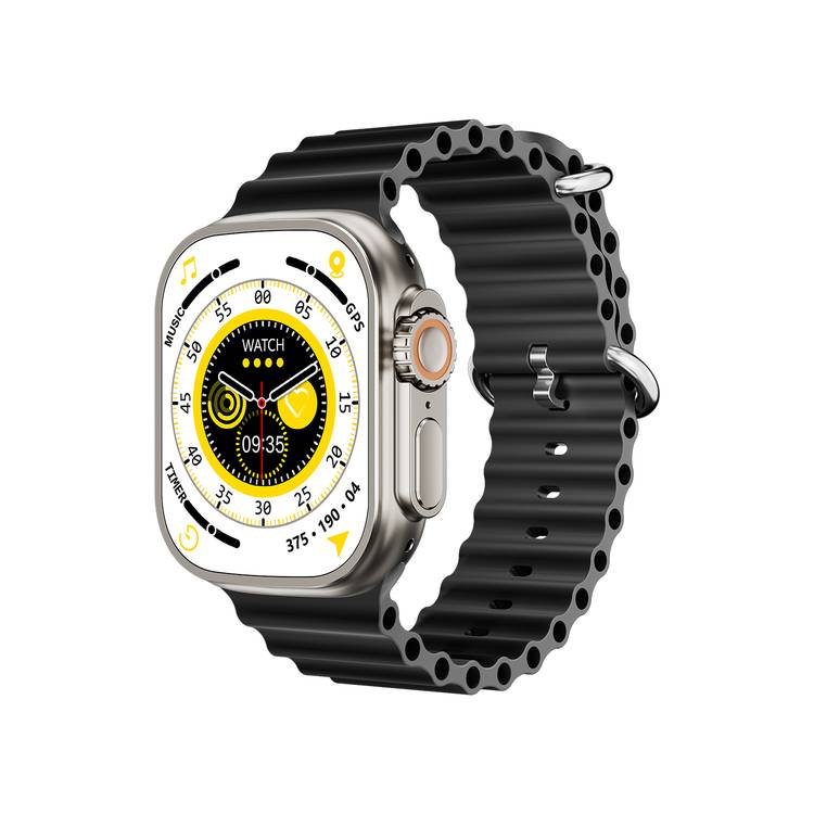 Porodo Ultimo Smart Watch, 2.1", 15 Days Working Time, 3 Hours Charging Time, Bluetooth 3.0 & 5.0, Voice Assistant, Android & iOS Compatible - Titanium Bezel & Black Band