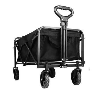 Green Lion Folding Wagon Cart with 100kg Load Capacity, Fast Set-Up & Fold, Adjustable Handle, Foldable - Black