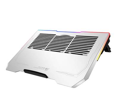 Porodo Gaming Aluminum Multi-Fan Cooling Pad, up to 17" Devices Compatible, 3 Viewing Angles, 3 Fan Levels, 1500 RPM, 28dB Low Noise - Silver