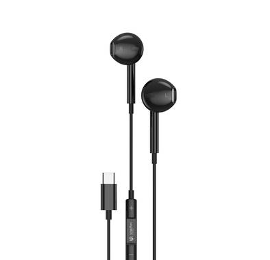 Porodo Soundtec Stereo Earphones with Type-C Connector, High-Clarify Microphone, ABS Material, 120 cm Tangle Free Cable - Black