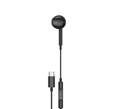 Porodo Soundtec Mono Earphone with Type-C Connector, 3-Button Controls, High-Clarity Microphone, 120 cm Cable Length - Black