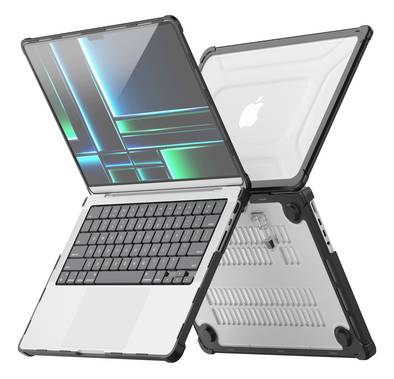 Levelo Espectro Case for MacBook Pro 14" (2021-2023), 360° Full Protection, Foldable Stand Design, Built-in Air Vents, Shock-Proof Edges, Easy Installation & Removal - Black