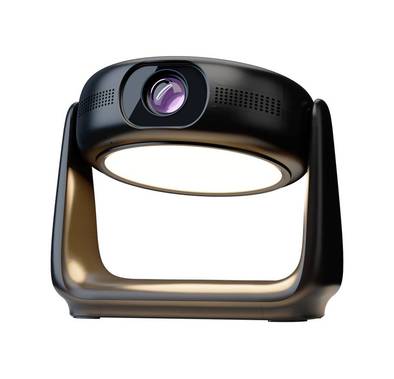 Powerology Rotating Stand Portable Projector, Auto Keystone & Focus, Built-in Lamp, Android 11.0, Bluetooth 5.0, Airplay & Miracast, 5200mAh Battery Capacity, 1GB DDR3 RAM - Black