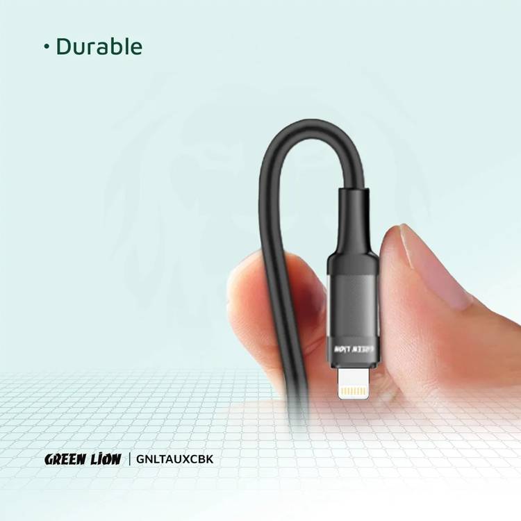 Green Lion USB-C to AUX Braided Cable, Stable Signal, Durable, Copper Core, Transparent + Braided, 10000 Bends Lifespan, 1 m Cable Length - Black
