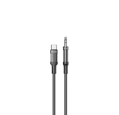 Green Lion USB-C to AUX Braided Cable with 10000 Bends Lifespan, 1m Cable Length, Stable Signal, Copper Core, Transparent + Braided - Black