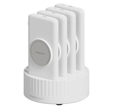 Powerology 4-in-1 Power Station with 10000mAh Battery Capacity, Built-In Cable, Rapid Re-Charging Station, 20W Power Delivery, 15W Wireless Output, Built-in Safeguards - White