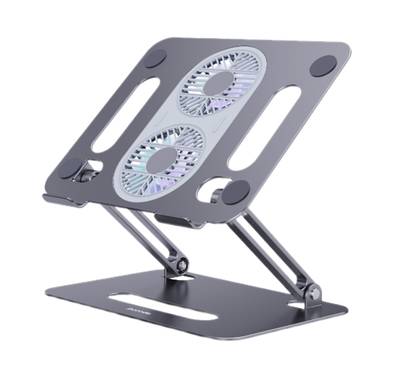 Porodo Adjustable Laptop Stand with Cooling Fan, Aluminum Alloy Material, 30dB Quiet Operation, Folding Design, Adjustable Angle - Gray