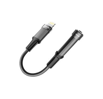 Green Lion Earphone Adapter Lightning to 3.5 Audio Jack, 12cm, Braided Cable, 10000 Bends Life Span, TPE + Aluminum Alloy - Black