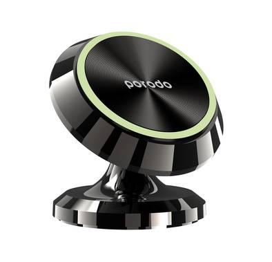  Porodo 3 Circular Discs Magnetic Car Mount with x5 N35 Powerful Magnets, 360° Adjustable Viewing Angle, Glow in the Dark, Strong Magnetic Hold, Quick Installation - Black