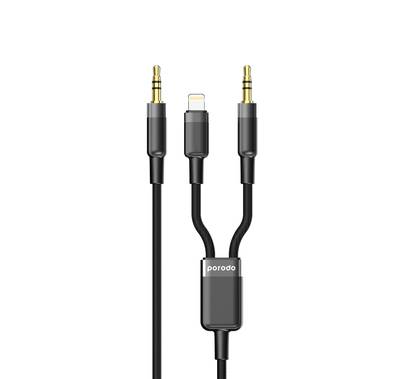 Porodo Multi-Device AUX 3.5mm & Lightning Cable, 1.2m Cable Length, Tangle Free, More than 15000 Bends - Black