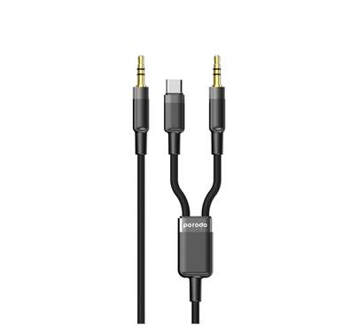 Porodo Multi-Device AUX 3.5mm Type-C Cable, 1.2M - Black