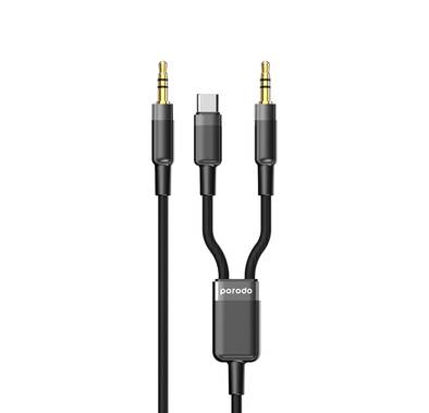 Porodo Multi-Device AUX Cable with AUX to 3.5mm Jack & USB-C Connectivity, 1.2m Cable Length, 15000+ Bends Lifetime, Tangle-Free Design - Black