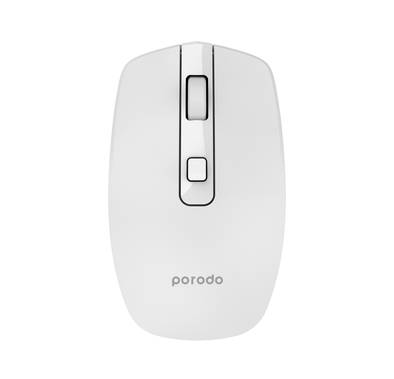 Porodo 1600 DPI Wireless Dual Mode Mouse with 10m Wireless Range, 30 Days Working Time, Built-in Battery - White