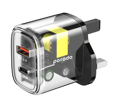 Porodo Dual Output Transparent Quick Charger USB-C PD And...