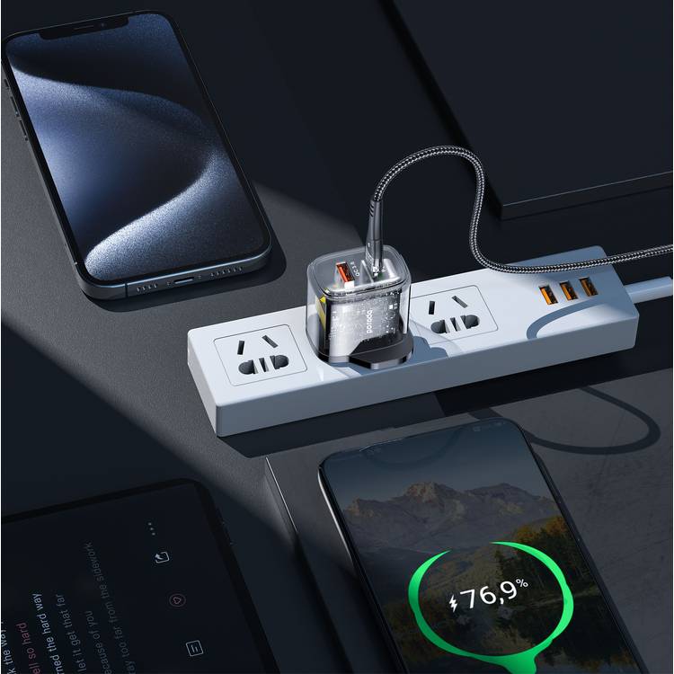 Porodo Dual Output Transparent Quick Charger USB-C PD And USB-A QC UK