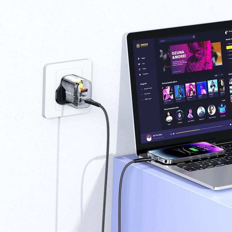 Porodo Dual Output Transparent Quick Charger USB-C PD And USB-A QC UK