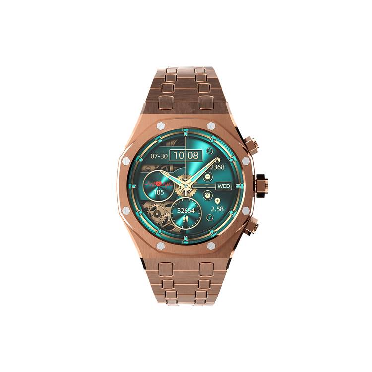 Porodo Cristallo AP Smart Watch 49mm with 1.43" AMOLED Display, 466x466p Resolution, 260mAh Lithium Polymer Battery, Bluetooth V3.0, V5.0, IP68, 128MB Flash Memory, 7-15 Days Working Time - Rose Gold 