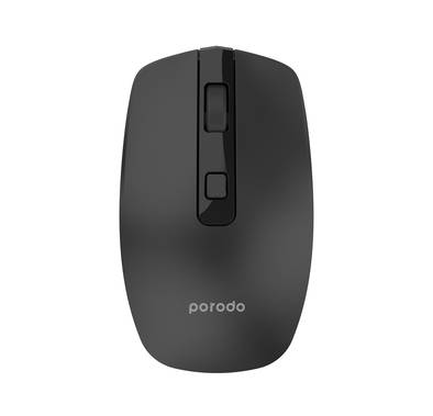Porodo 1600 DPI Wireless Dual Mode Mouse with 10m Wireless Range, 30 Days Working Time, Built-in Battery - Black