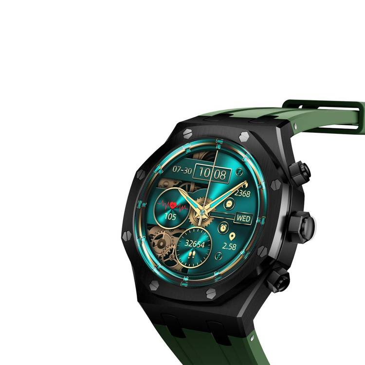 Porodo Cristallo AP Smart Watch 49mm with 1.43" AMOLED Display, 466x466p Resolution, 260mAh Lithium Polymer Battery, Bluetooth V3.0, V5.0, IP68, 128MB Flash Memory, 7-15 Days Working Time - Black 