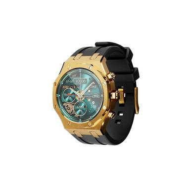 Porodo Cristallo AP Smart Watch 49mm with 1.43" AMOLED Display, 466x466p Resolution, 260mAh Lithium Polymer Battery, Bluetooth V3.0, V5.0, IP68, 128MB Flash Memory, 7-15 Days Working Time - Gold