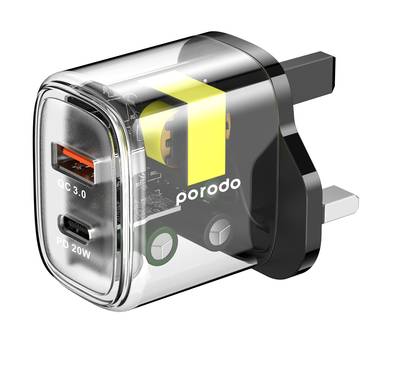 Porodo Dual Output Transparent Quick Charger USB-C PD And...