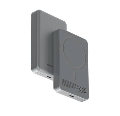 Powerology 10000mAh MagSafe Aluminum Power Bank with Battery Level Indicator, Lightweight & Compact Design, Fast & Simultaneous Charging, Type-C Input & Output, 15W Wireless Output - Gray