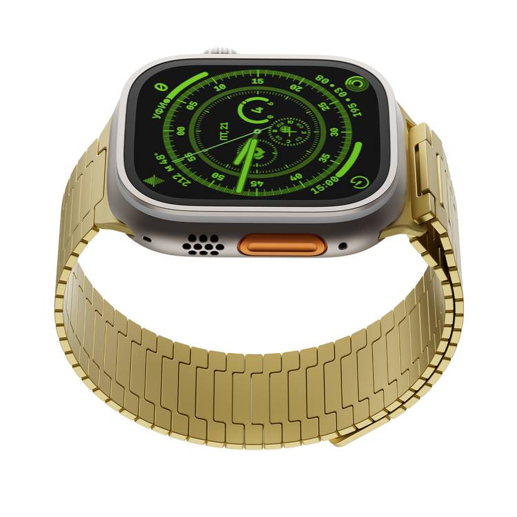 Levelo Milano Watch Strap for Apple Watch 49/45 mm, Lightweight & Highly Durable, Adjustable Links, Hypoallergenic Material, Anti-Oxidation Technology - Gold