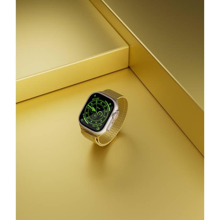 Levelo Milano Watch Strap for Apple Watch 49/45 mm, Lightweight & Highly Durable, Adjustable Links, Hypoallergenic Material, Anti-Oxidation Technology - Gold