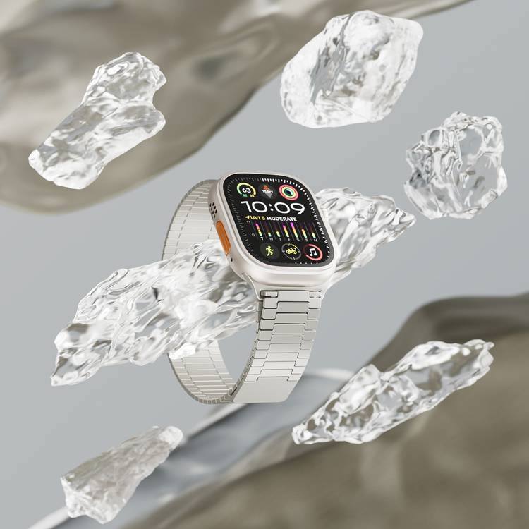 Levelo Milano Watch Strap for Apple Watch 49/46 mm, Lightweight & Highly Durable, Adjustable Links, Hypoallergenic Material, Anti-Oxidation Technology - Titanium