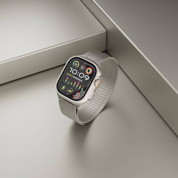 Levelo Milano Watch Strap for Apple Watch 49/46 mm, Lightweight & Highly Durable, Adjustable Links, Hypoallergenic Material, Anti-Oxidation Technology - Titanium