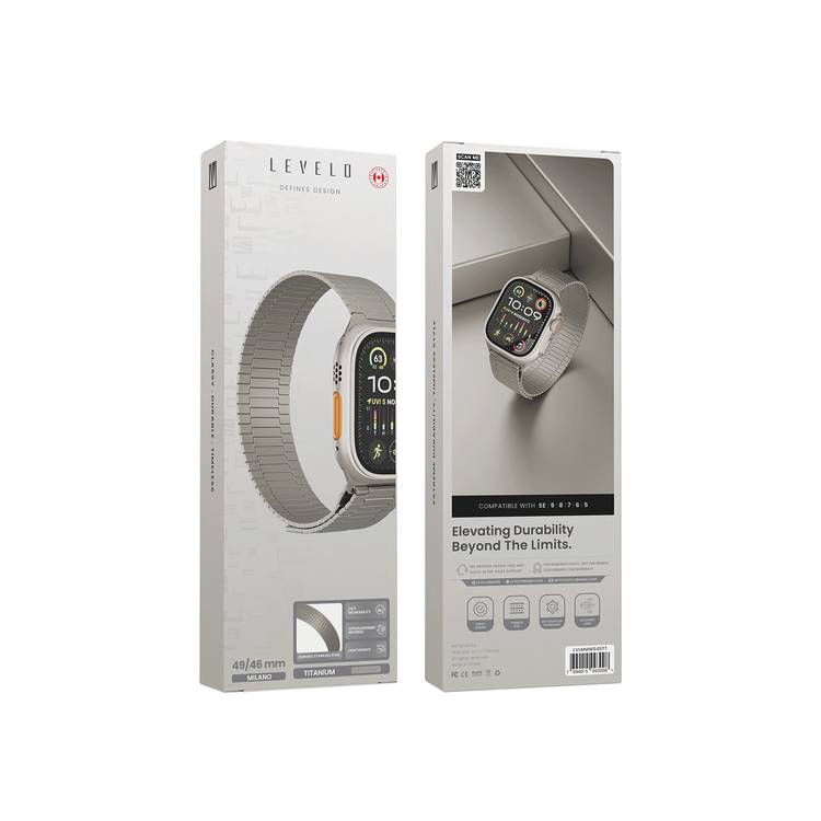 Levelo Milano Watch Strap for Apple Watch 49/46 mm, Lightweight & Highly Durable, Adjustable Links, Hypoallergenic Material, Anti-Oxidation Technology - Titanium