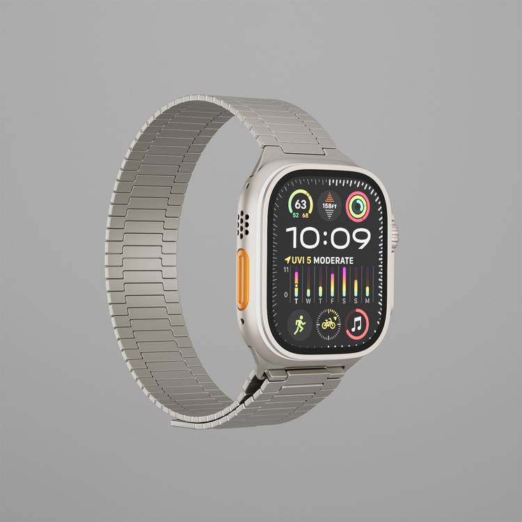 Levelo Milano Watch Strap for Apple Watch 49/46 mm, Lightweight & Highly Durable, Adjustable Links, Hypoallergenic Material, Anti-Oxidation Technology - Titanium