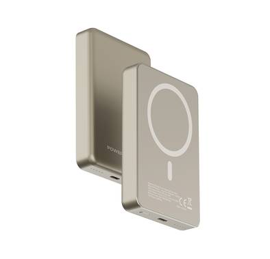 Powerology 10000mAh MagSafe Aluminum Power Bank with Battery Level Indicator, Lightweight & Compact Design, Fast & Simultaneous Charging, Type-C Input & Output, 15W Wireless Output - Titanium