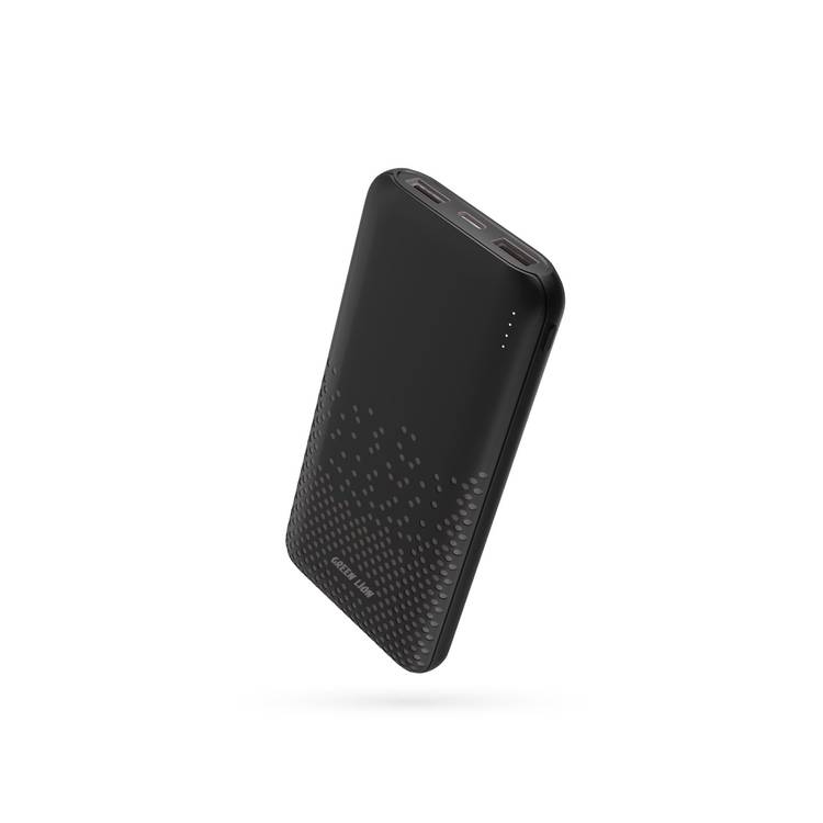 Green Lion Rome 10000mAh Power Bank, Compact & Lightweight Design, 20W Power Delivery, Fast Charge, 2 × USB-A & Type-C Output, Type-C & Micro Input - Black