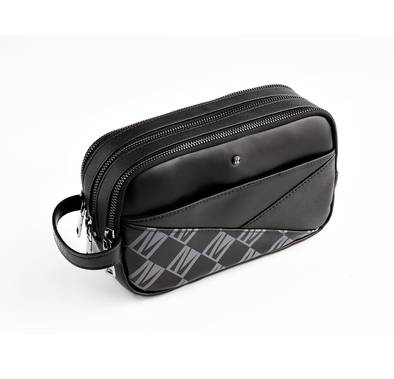 Levelo Poche Pouch with Head-Hang, Genuine Saffiano Leather Material, Multi Pockets, Cable Organizing Pocket - Black
