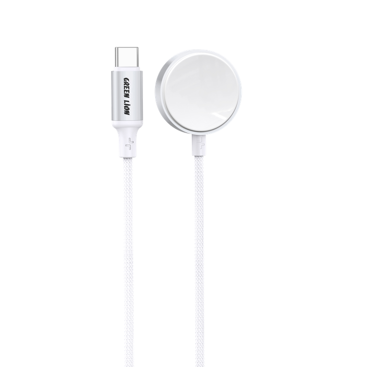 Green Lion iWatch USB-C to Wireless Charger, 5W Max Power, Fast Charging, Braided Cable - White