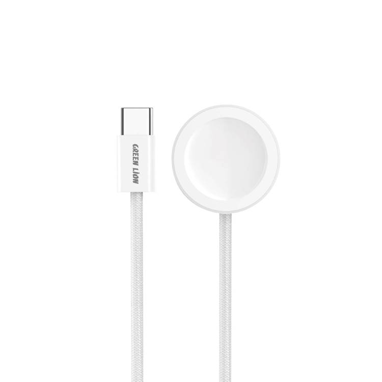 Green Lion iWatch USB-C to Wireless Charger, 5W Max Power, Fast Charging, Braided Cable - White