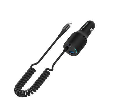 Powerology Triple Outputs Car Charger with Cooling Air Vent, 100W Power Delivery, Built-in Safeguards, Fast-Charging, Type-C & Type-A Outputs, Smartphones & Laptops Compatible - Black