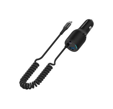 Powerology Triple Output Car Charger with 45W PD & 18W QC 3.0, Retractable Type-C Cable, Cooling Air Vent, ABS & PC Material, Built-in Safeguards, Fast Charging - Black