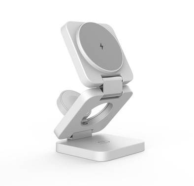 Porodo 3in1 Magsafe Wireless Foldable Fast Charger, Foldable Design, High Quality Materials, Compact & Portable - White