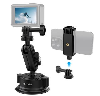 Porodo 2in1 Mobile and Camera Mount with Suction Base  - ...