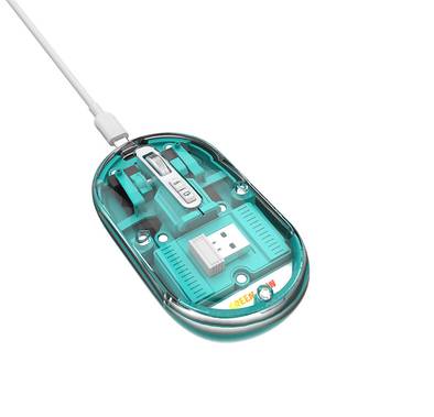 Green Lion Transparent Mouse Lite with Invisible Click Power, Up to 10 Million Clicks, 5 Keys, 500mAh Battery, Connects Up to 3 Devices, USB-C Charging Interface, Plug & Play - Green