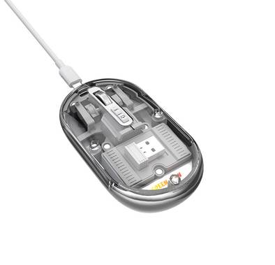 Green Lion Transparent Mouse Lite with Invisible Click Power, Up to 10 Million Clicks, 5 Keys, 500mAh Battery, Connects Up to 3 Devices, USB-C Charging Interface, Plug & Play - Gray